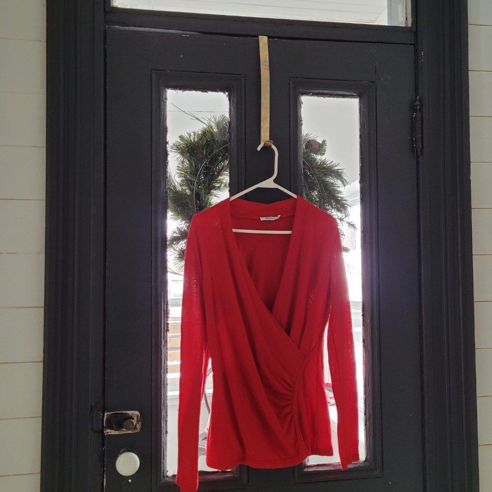 Ricki's Red Long Sleeve Wrap type top, With long sleeve and Sized Medium